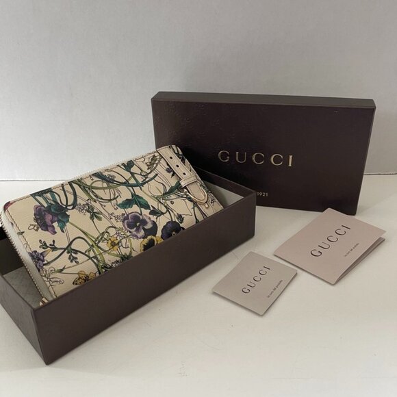 Gucci Flora Long Wallet Purse Zip-Around Leather Authentic *RARE* (169652) - Picture 1 of 8